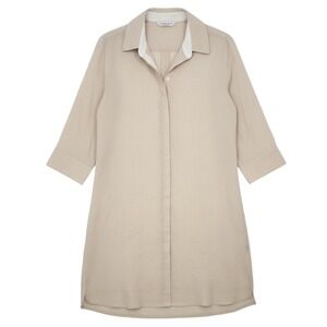 Perlavera Beige Linen Blend Button Front Shirt Dress Large 3/4 Sleeve - AC